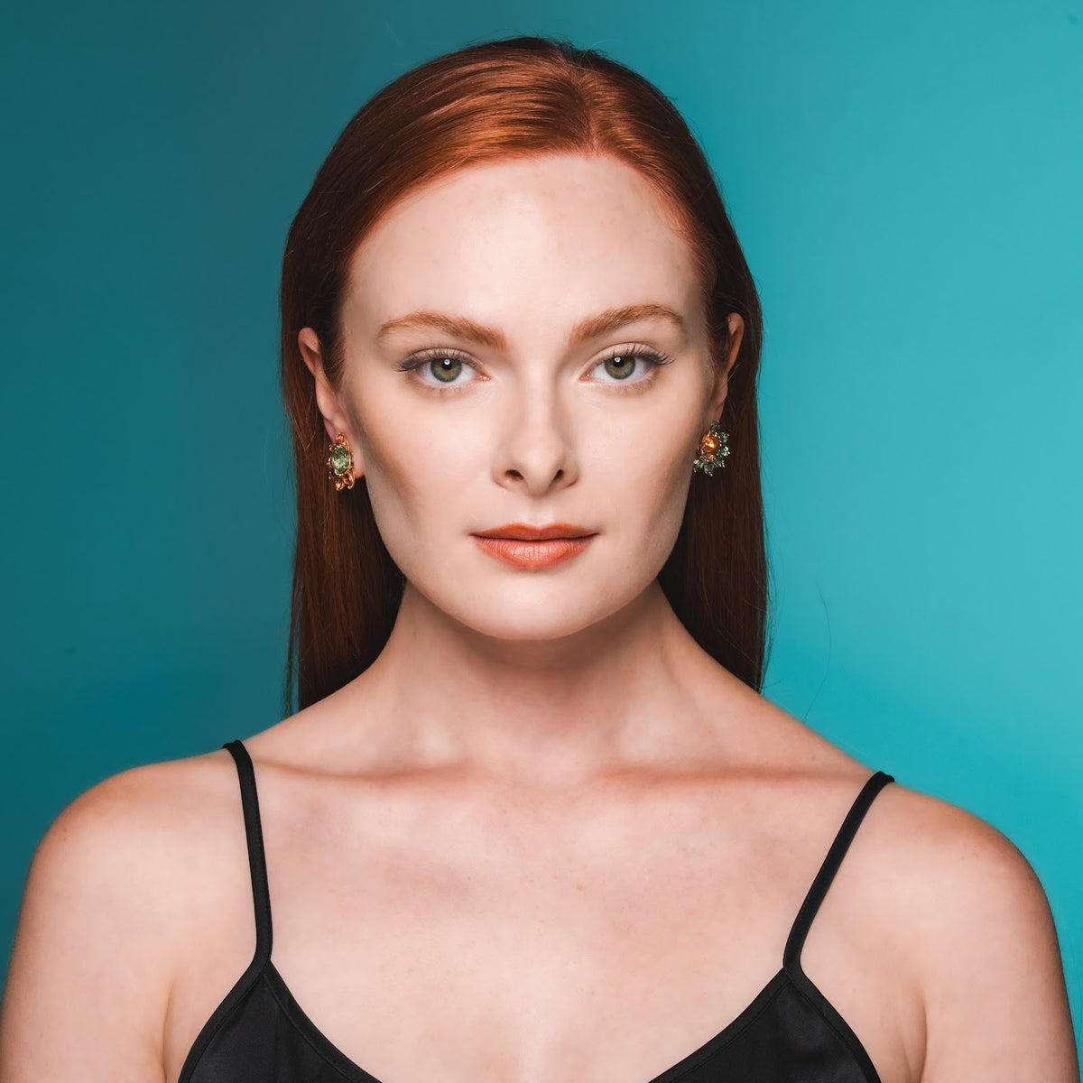 Fan Button Earrings on model
