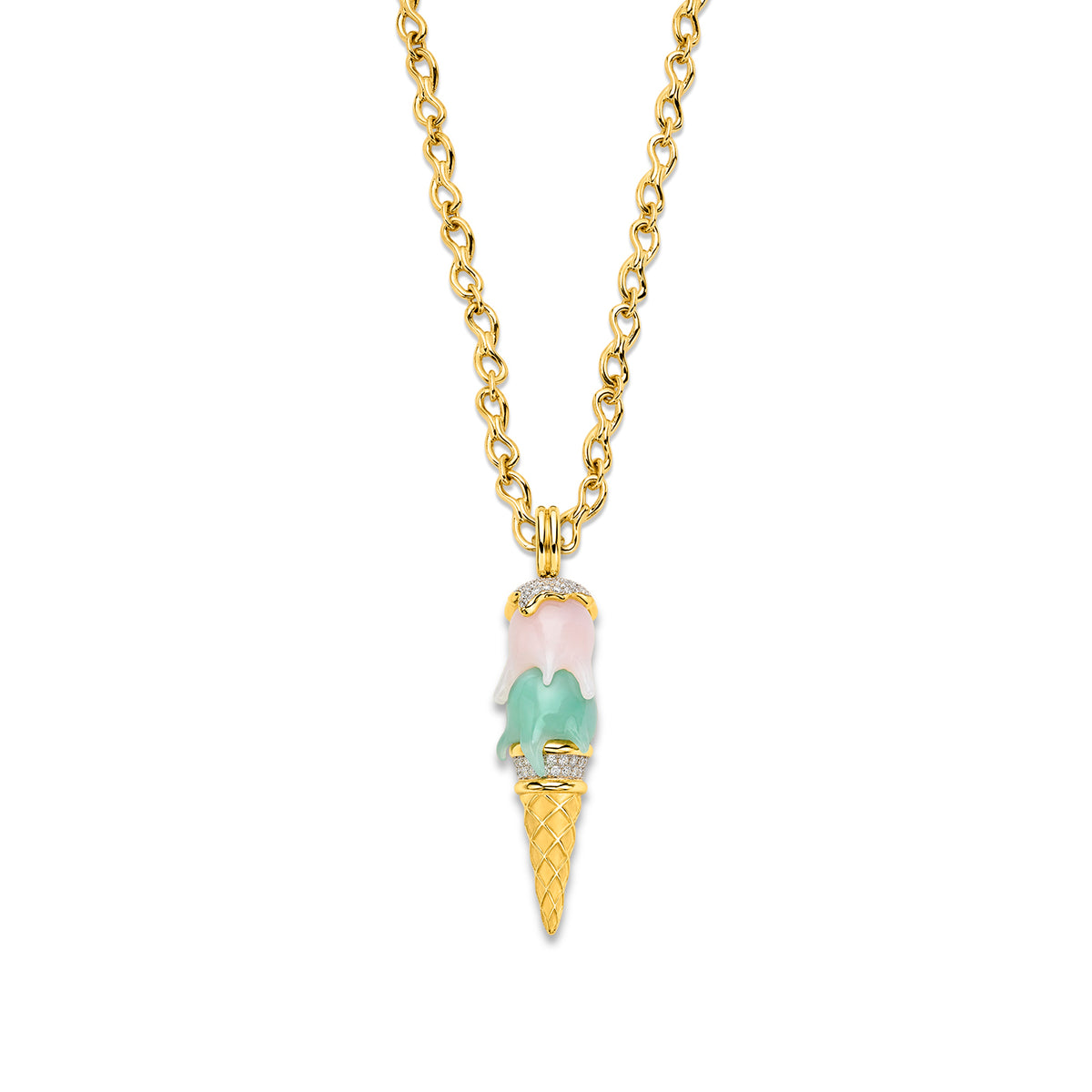 Chrysoprase + Pink Opal Cone Pendant