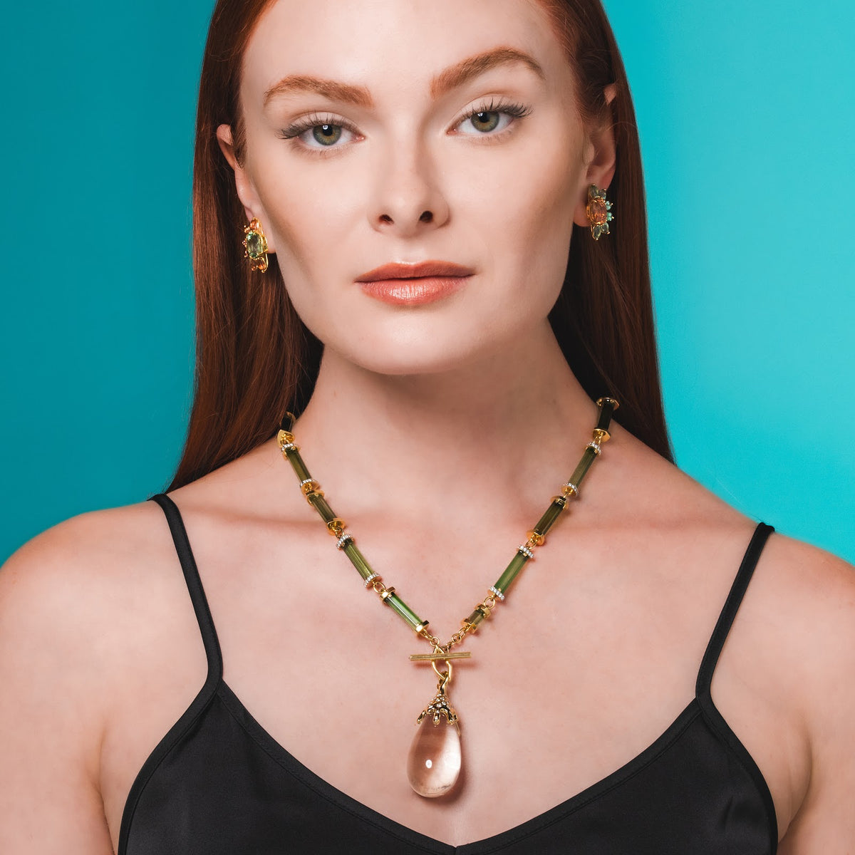 Fan Button Earrings on model