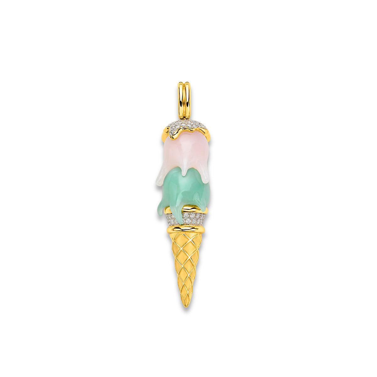 Chrysoprase + Pink Opal Cone Pendant