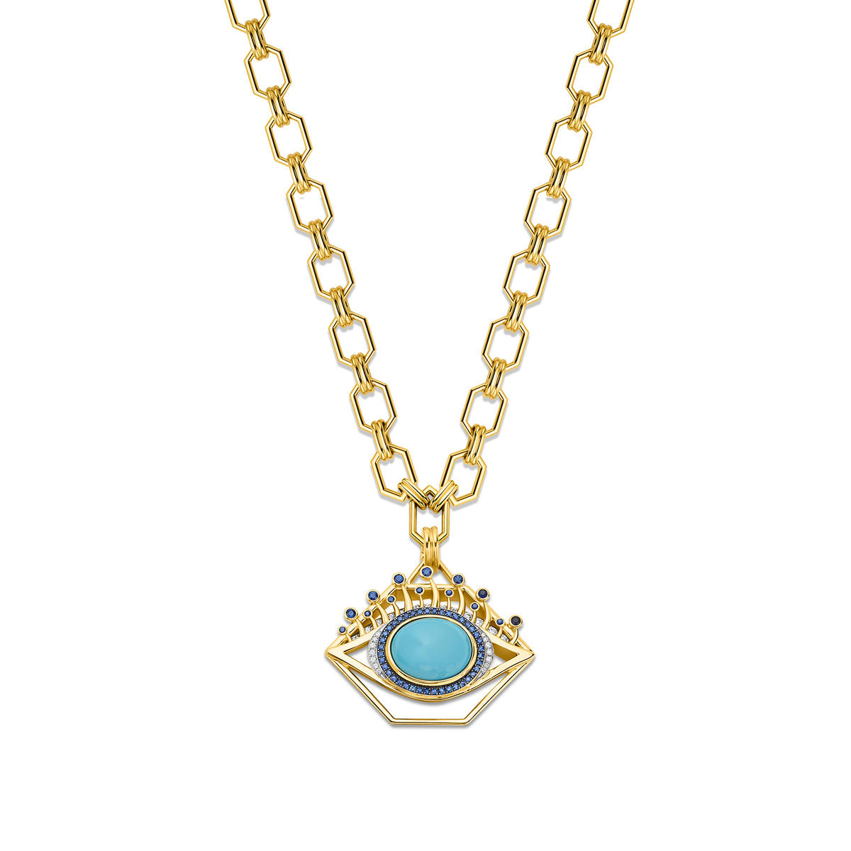 Small Turquoise + Blue Sapphire Eye Pendant