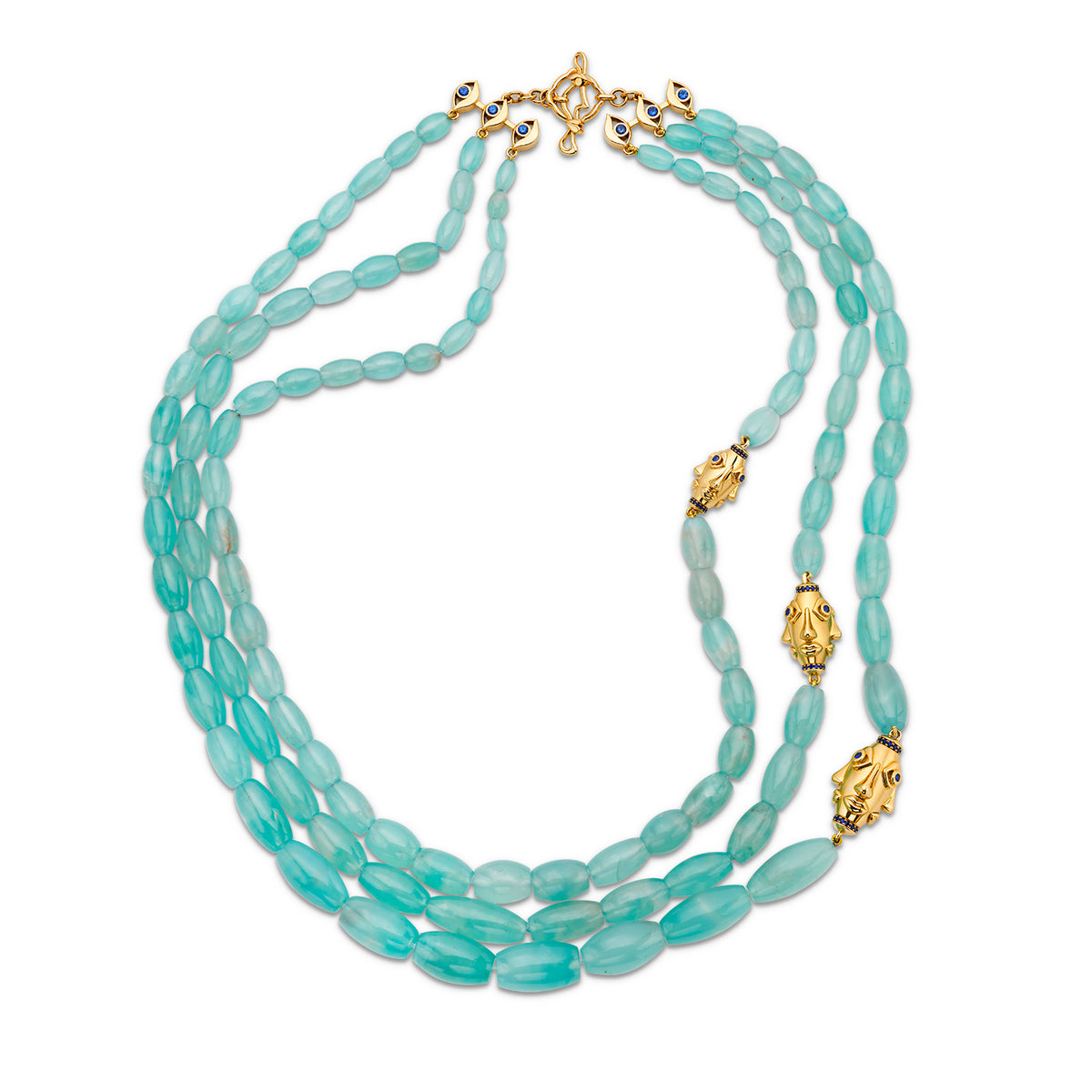 3 Layer Face Motif Necklace w/Blue Sapphire