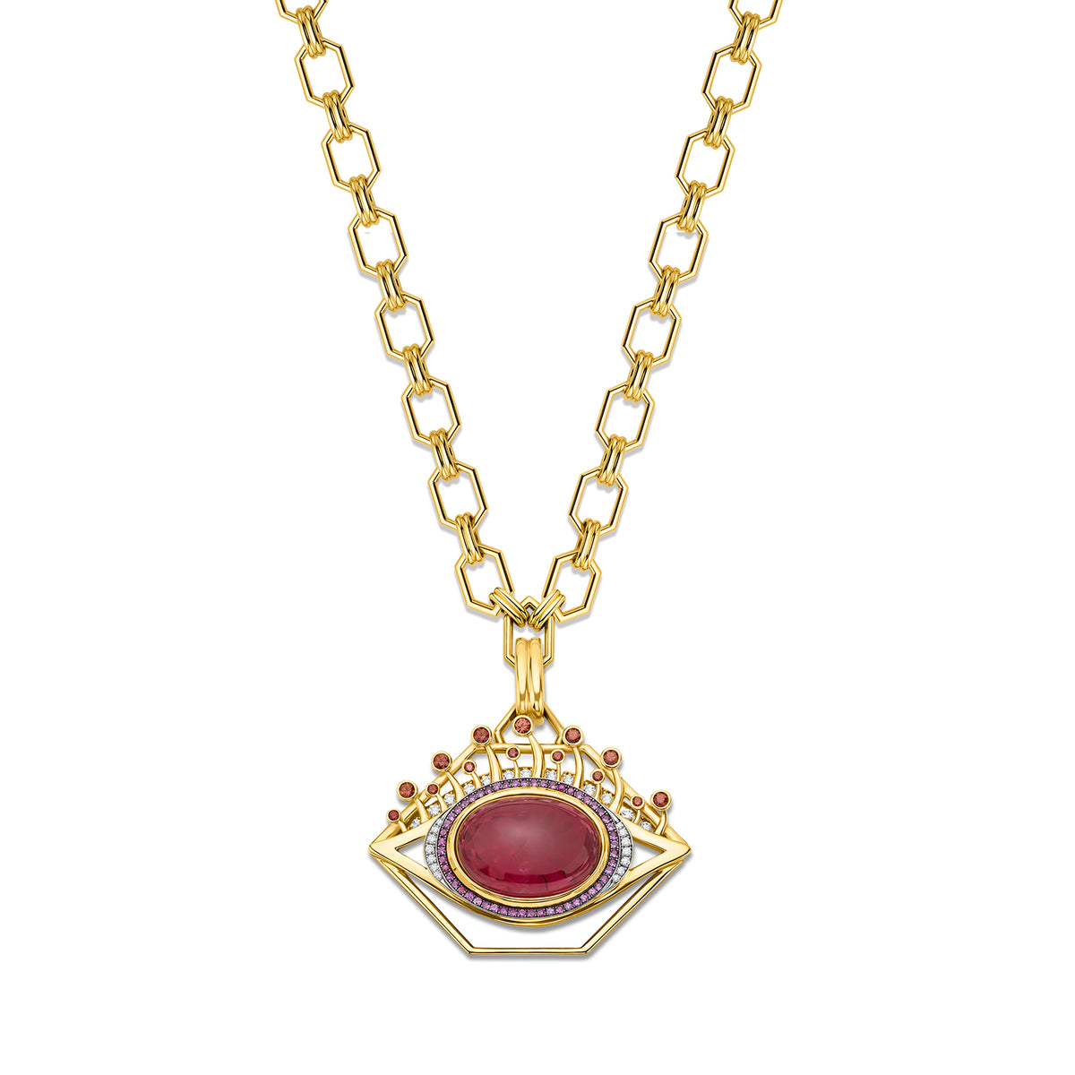 Large Pink Tourmaline Eye Pendant