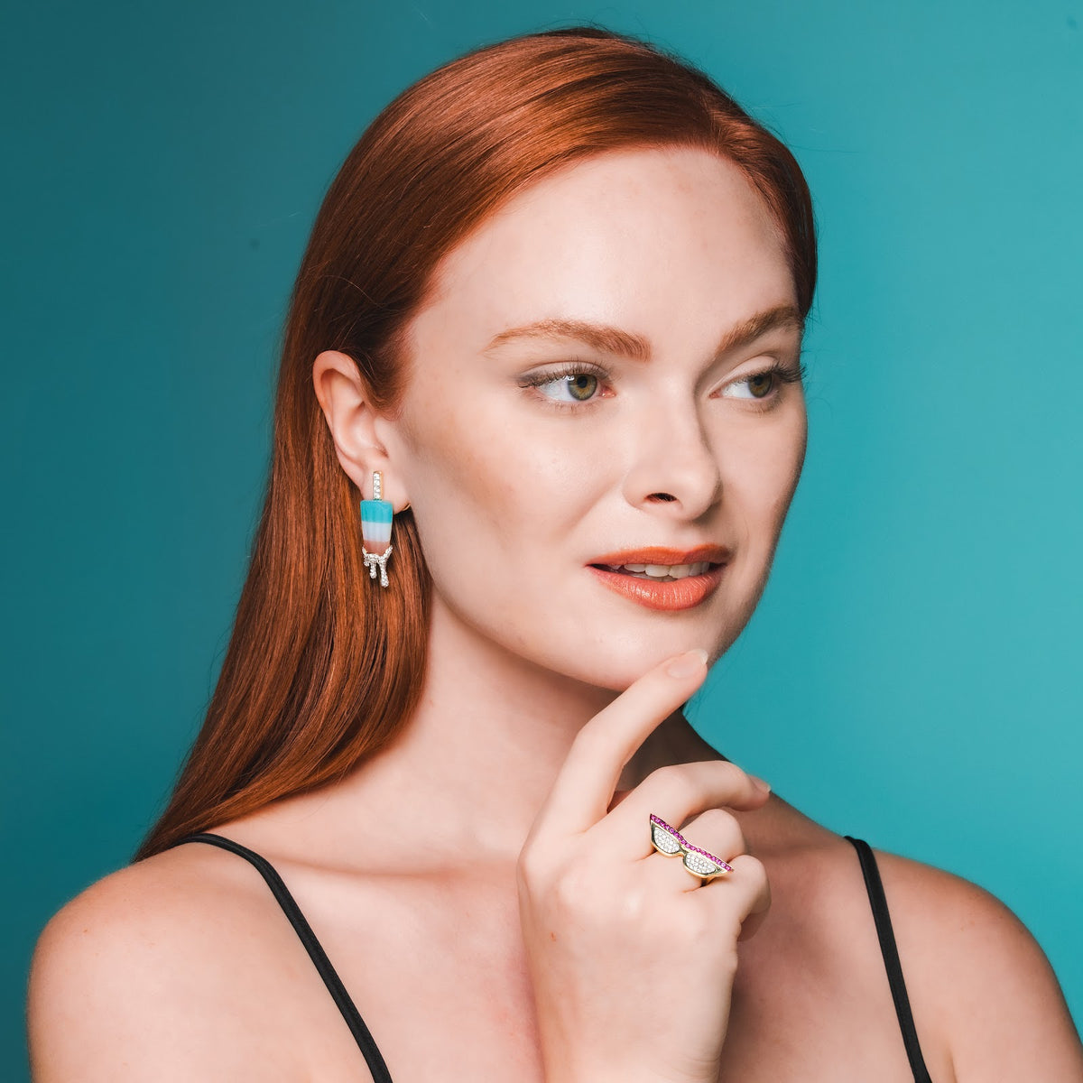 Horned Rim Sunglass Ring on model