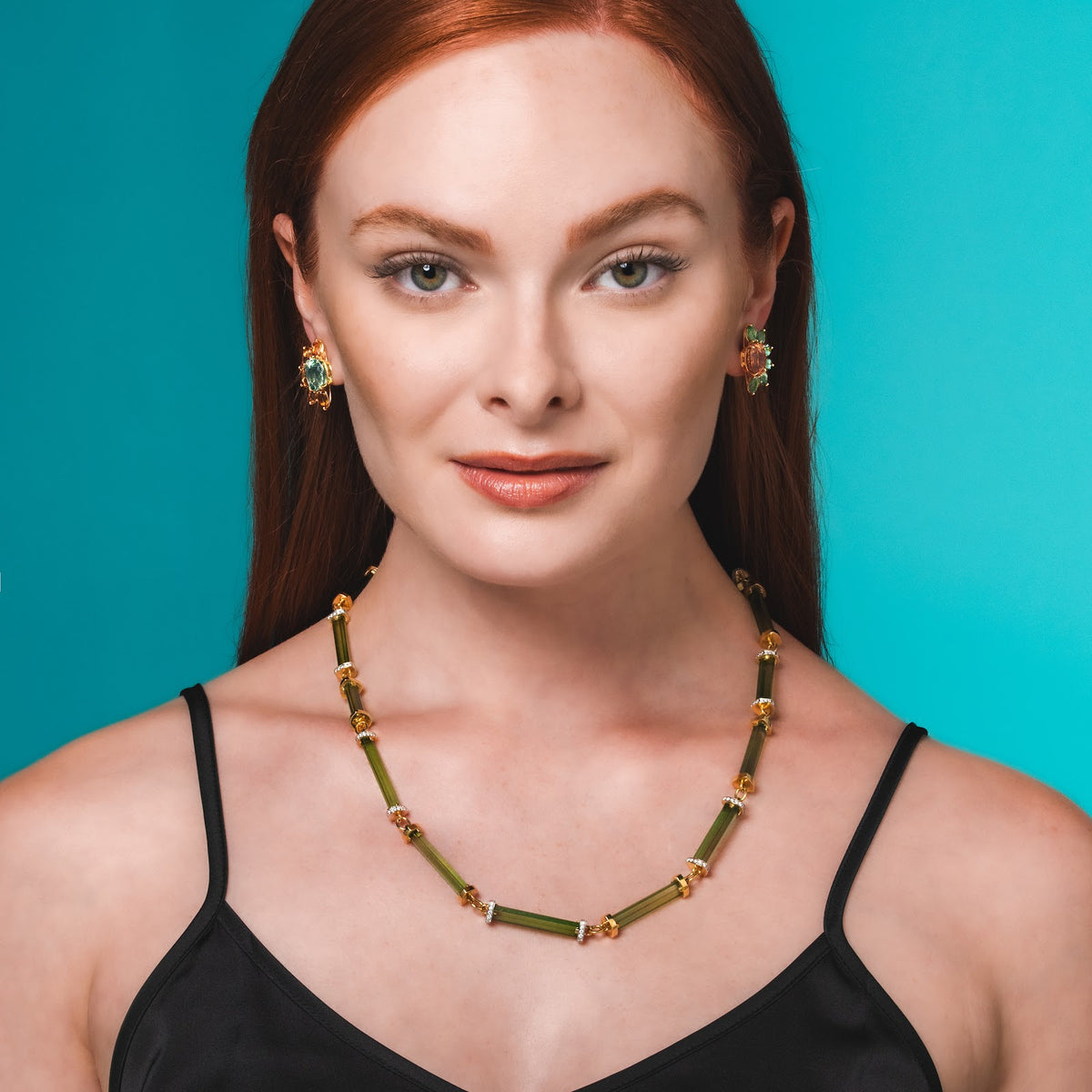 Fan Button Earrings on model