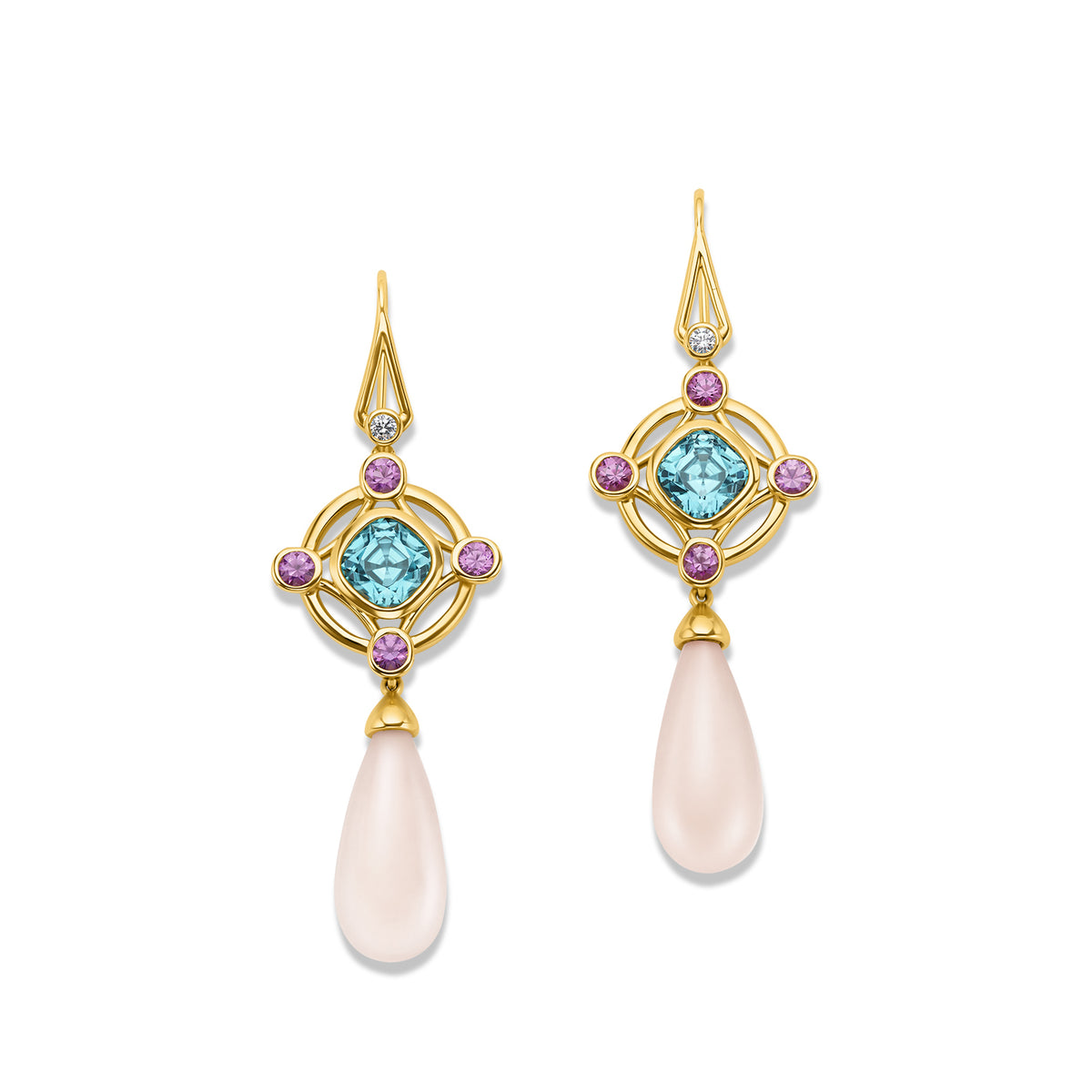 Blue Zircon & Rose Quartz Drop Earrings