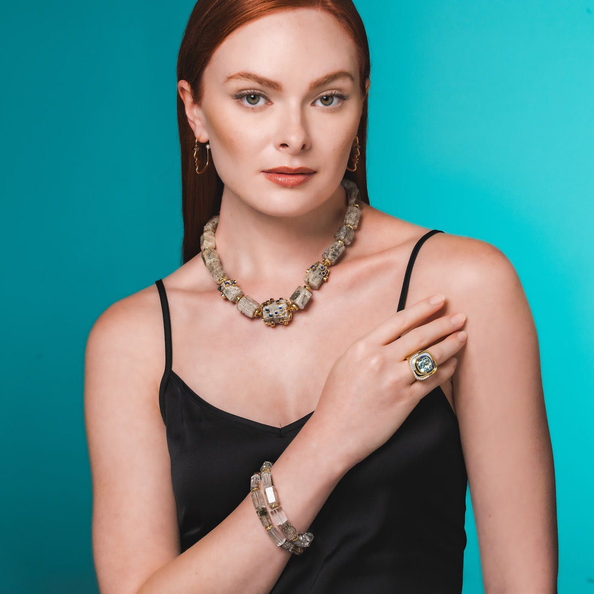 Garden Quartz Lip Bracelet on model