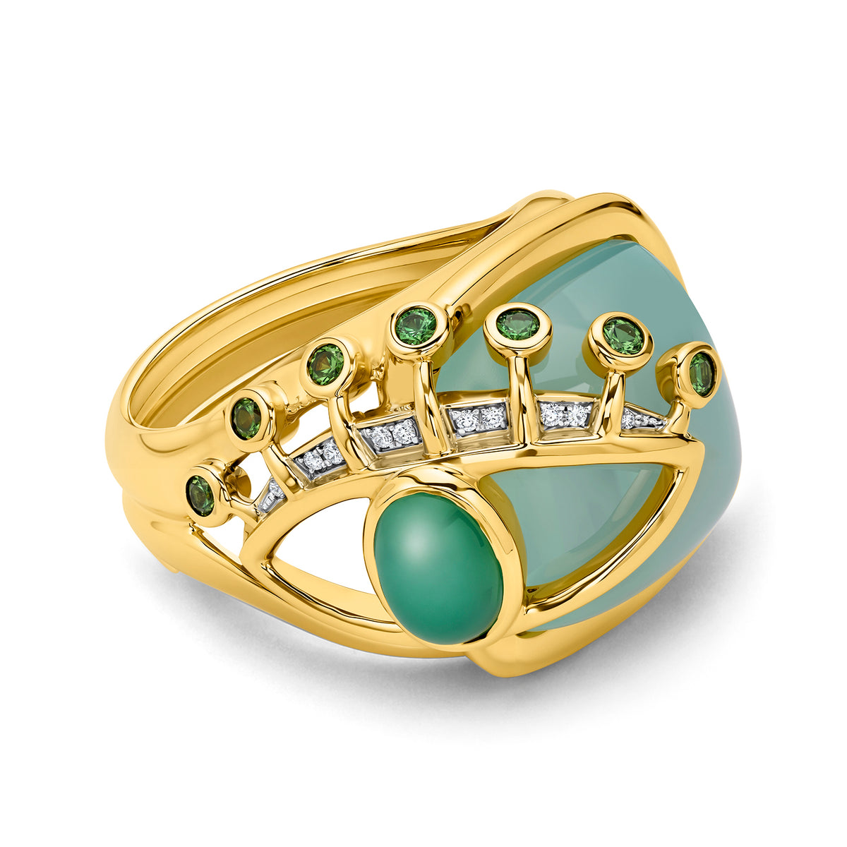 Green Chalcedony Mini Side Eye Ring