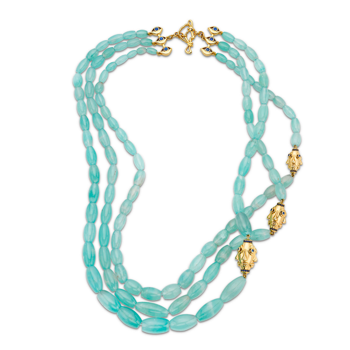 3 Layer Face Motif Necklace w/Blue Sapphire