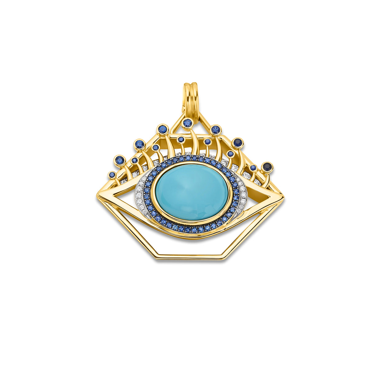 Small Turquoise + Blue Sapphire Eye Pendant